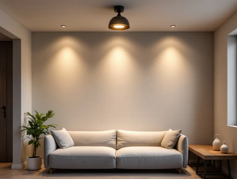 La misma sala iluminada con luz cálida