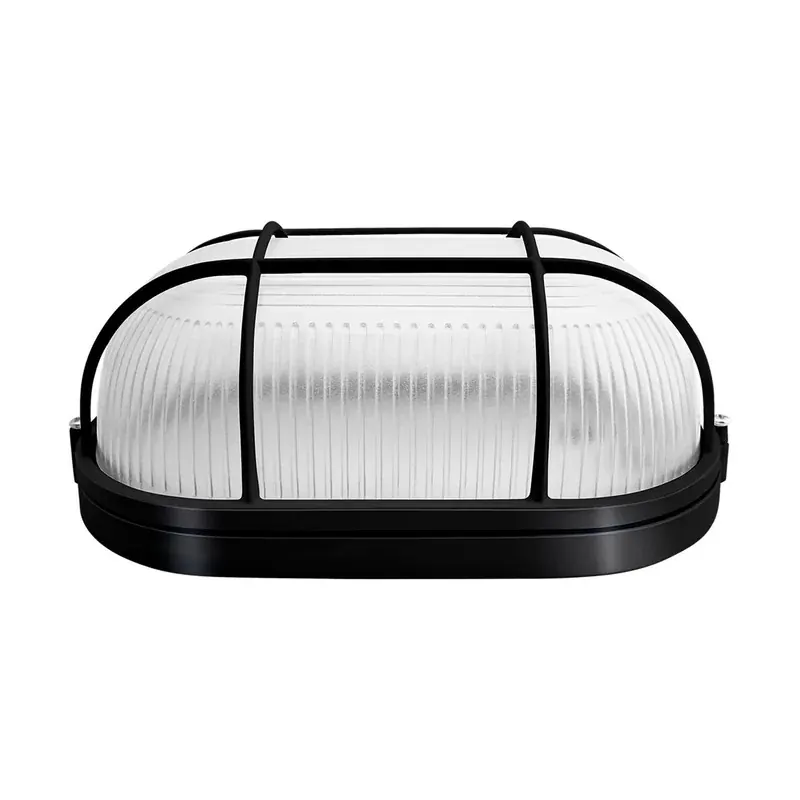 Luminaria pared nautica rejilla negra cubierta opalina IP44 exterior base E26