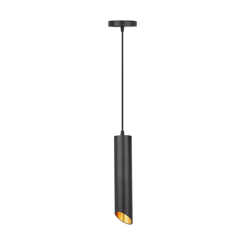 Decorativo colgante cilindro con corte diagonal aluminio negro y dorado interior IP20 base GU10 30CM