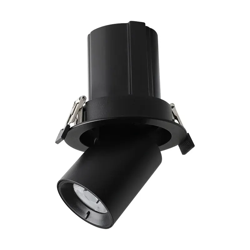 Luminaria empotrable techo aro + cilindro dirigible inclinación 85° + rotación manual 350° aluminio negro 10W interior IP20 blanco frío