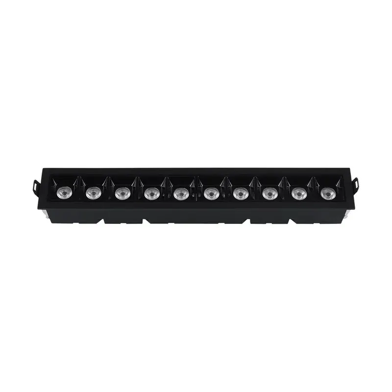 Luminaria lineal empotrable en techo color negro con óptica 20W 6500K blanco frío
