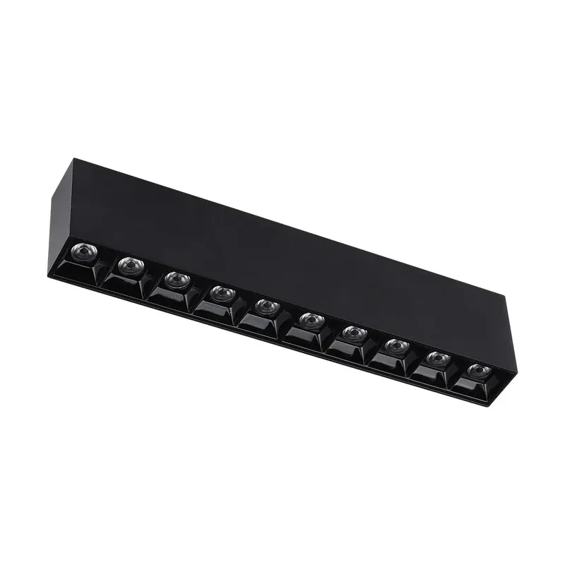 Luminaria lineal sobreponer en techo color negro con óptica 20W 6500K blanco frío