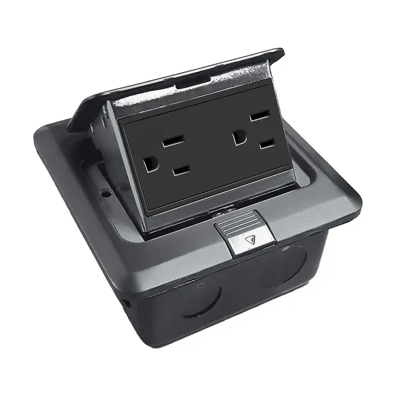 Placa de piso gris oxford contacto duplex caja empotrable pop up 127/250VCA acero inoxidable 15A IP54