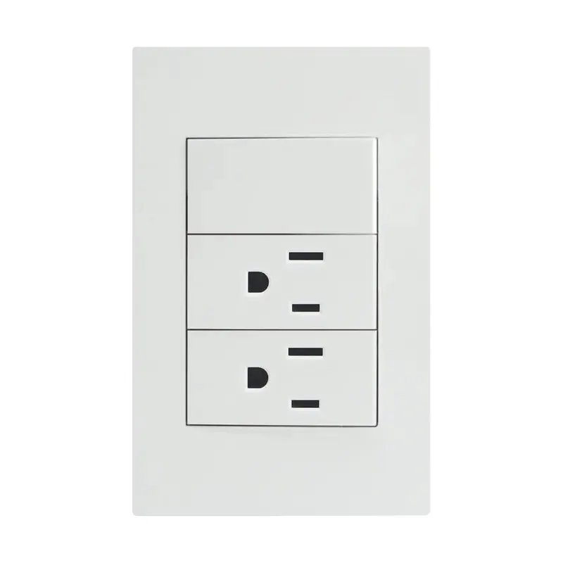 Placa blanca dos contactos y un apagador de 3 vías policarbonato 77X124MM