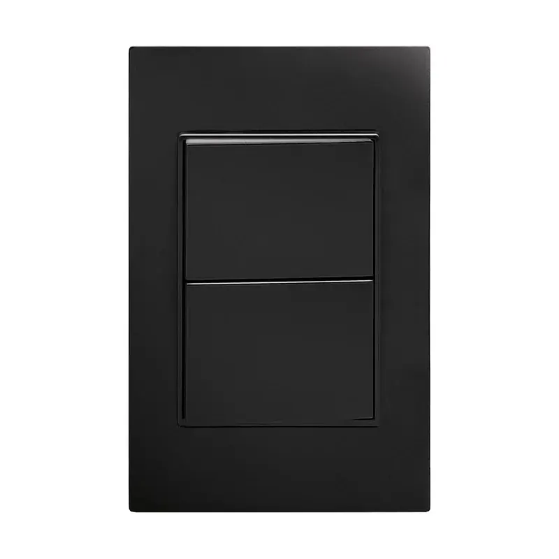 Placa negra apagador de 2 interruptores 3 vias 127/250VCA policarbonato 77X124MM
