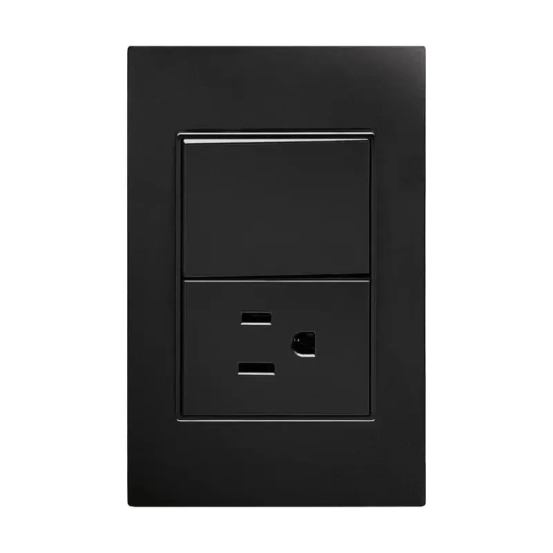 Placa negra contacto sencillo y apagador de 1 interruptor 3 vias 127/250VCA 77X124MM