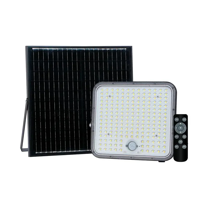 Reflector LED solar 2200LM PIR 5800LM ABS con panel solar montable 6V 25W, controlador, sensor PIR y bateria recargable 3.2V 20Ah blanco frío 6500K IP65