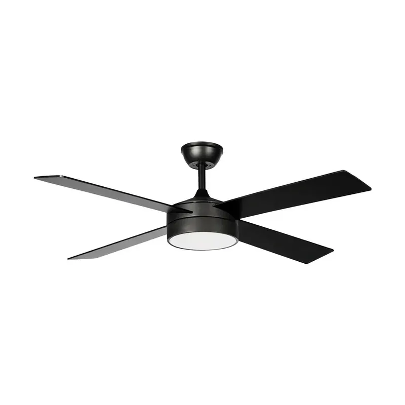 Ventilador LED 24W de techo 4 aspas de 52 pulgadas motor DC con control remoto aluminio y triplay color negro 6 velocidades y CCT blanco frío neutro y calido