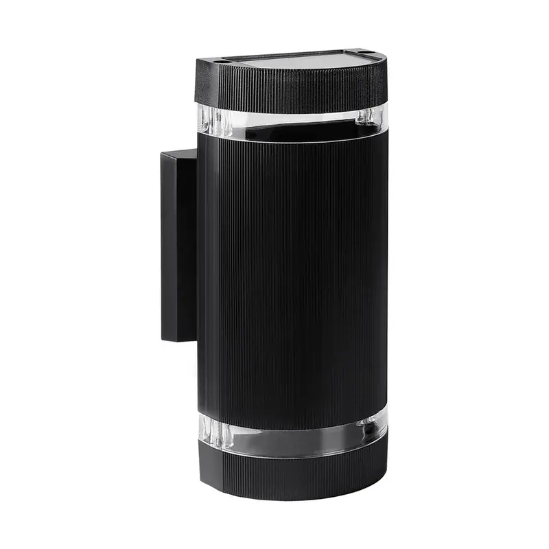 Luminaria pared cilindro policarbonato negro doble aro 2XGU10 exterior IP44