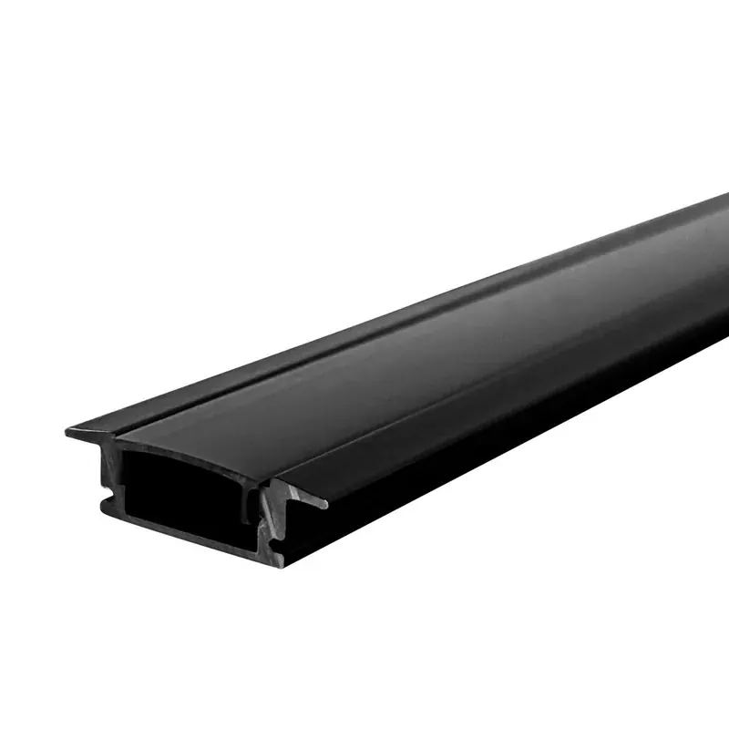 Perfil de aluminio negro borde visible anonizado slim empotrable con cubierta PC ahumada para tira LED COB