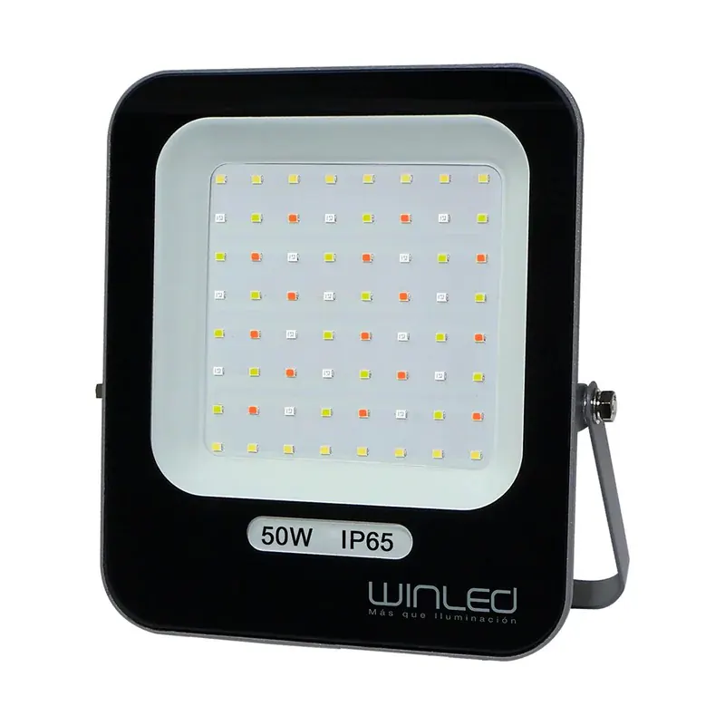 Reflector LED SMD RGB 50W 90-277VCA exterior IP65 con control remoto
